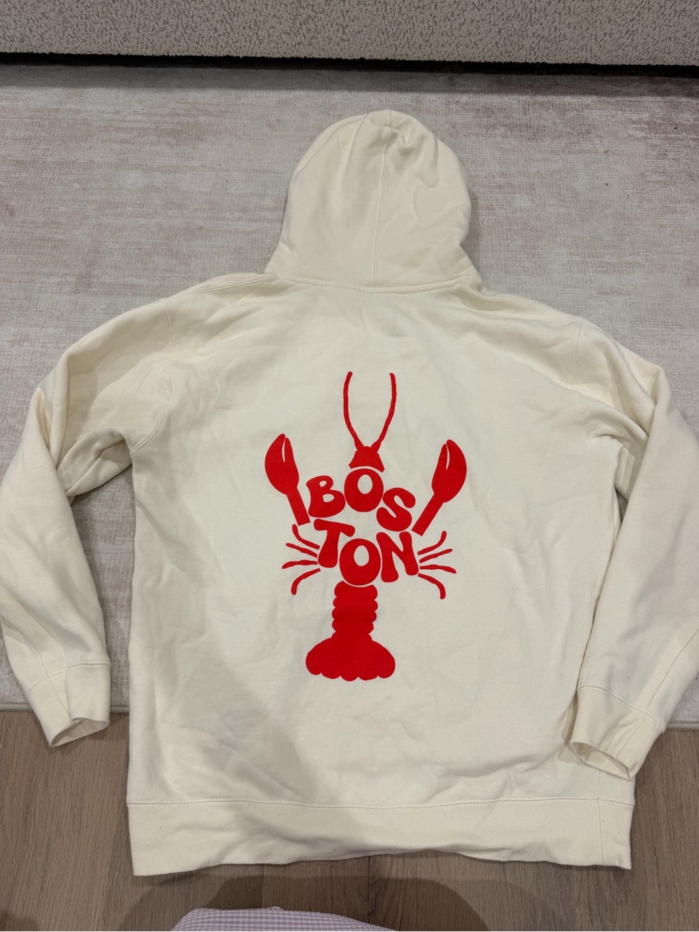 Cream Pullover Hoodie with Red Lobster Graphic